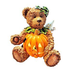 Boyds Style Teddy Bear Holding a Pumpkin & Peeking Ghost,Halloween/Fall Lamp